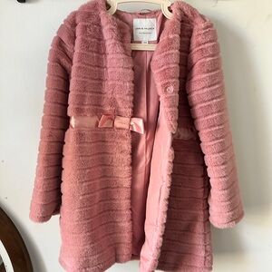 Janie and Jack Pink Pea Coat Faux Fur Satin Accent size 7-8